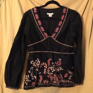 Sundance Size 6 Black embroidered blouse